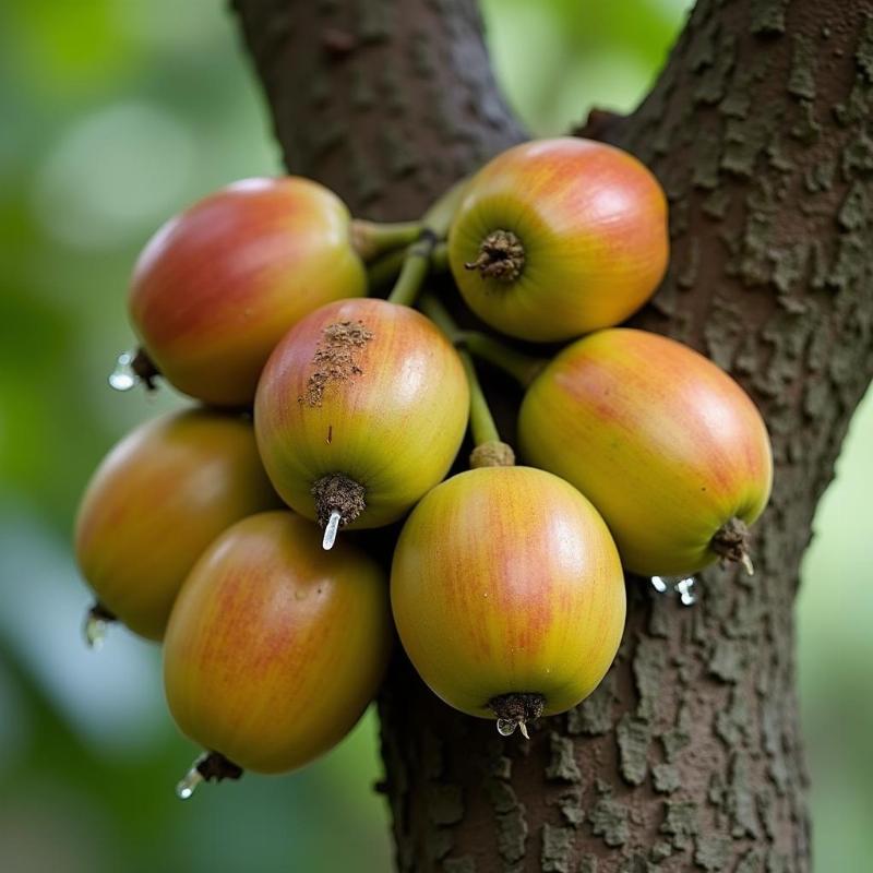 Quả cây vú bò chín vàng nâu, mọc sai trên thân, cho thấy tiềm năng thu hoạch